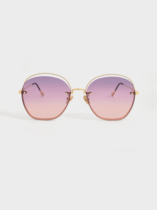 Multi-Tinted Cut-Out Butterfly Sunglasses, Gold, hi-res