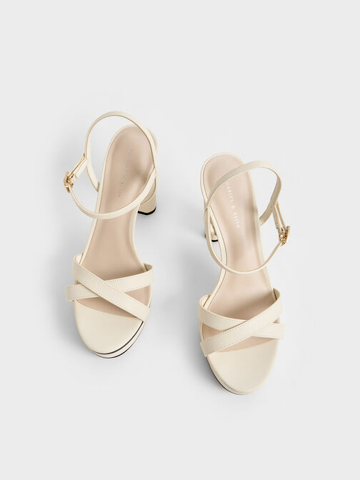 Crossover Platform Heeled Sandals, Chalk, hi-res