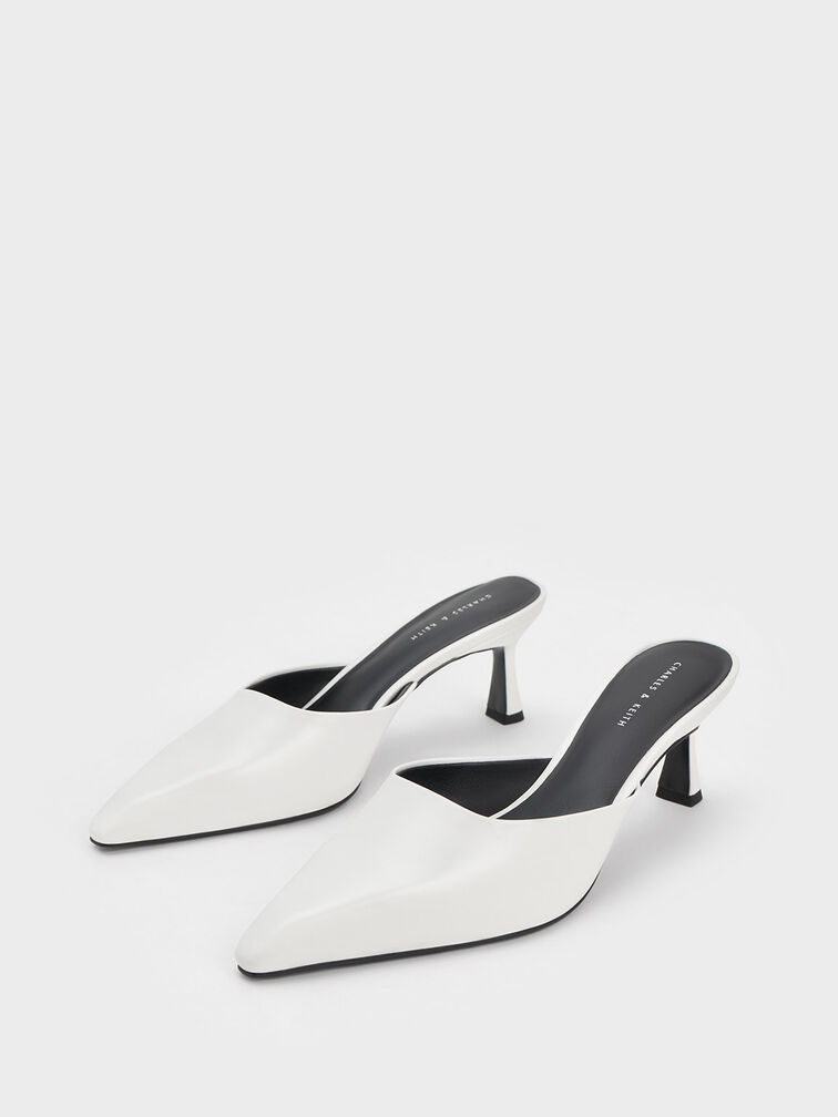 Flare Heel Mules, White, hi-res