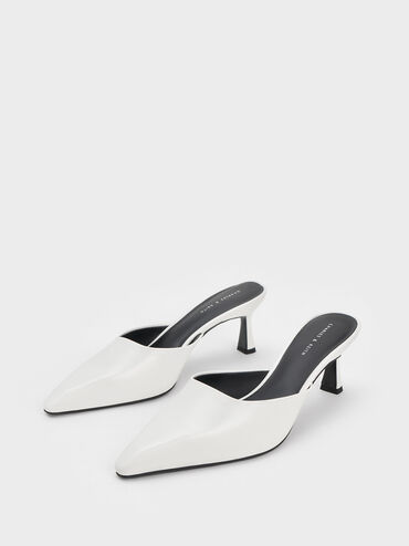 Flare Heel Mules, White, hi-res