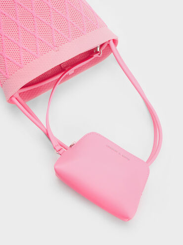 Genoa Knitted Drawstring Bag, Pink, hi-res