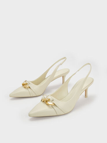 Chain-Link Accent Slingback Pumps, Chalk, hi-res
