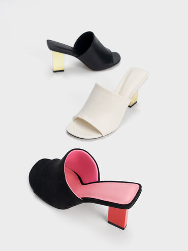 Textured Metallic Blade Heel Mules, Black Textured, hi-res