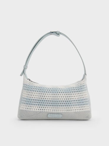 Ida Checkered Knitted Shoulder Bag, Sea Salt Blue, hi-res