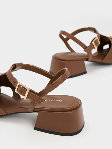 Cut-Out T-Bar Pumps, Brown, hi-res