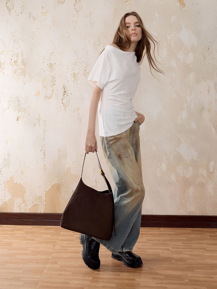 Edna Recycled Suede Tote Bag, Espresso Brown, hi-res