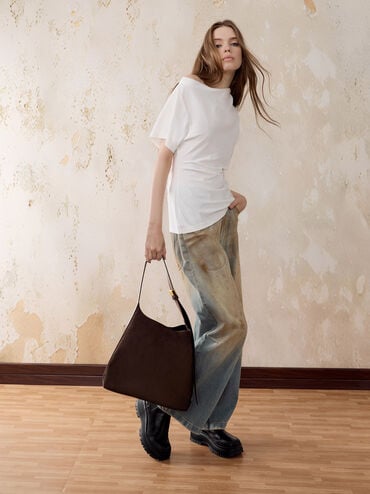 Edna Recycled Suede Tote Bag, Espresso Brown, hi-res