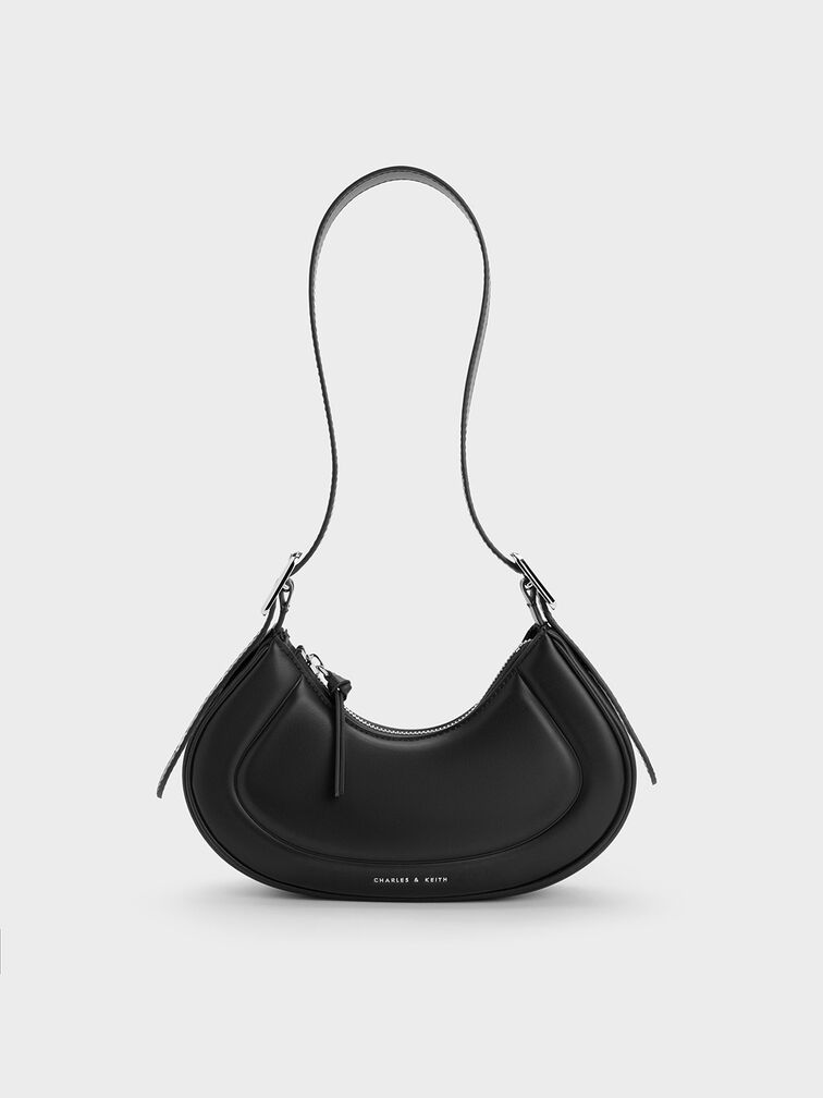 Petra Curved Shoulder Bag, Black, hi-res