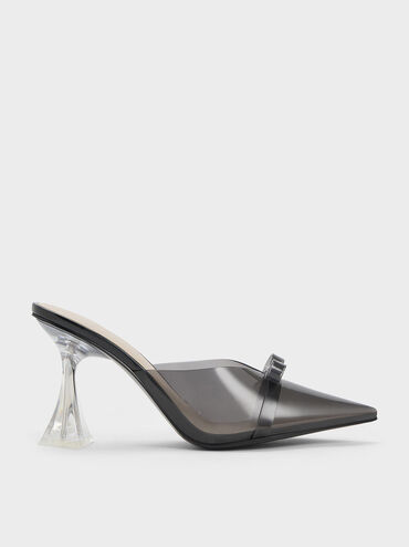 Embellished Bow See-Through Mules, Black, hi-res