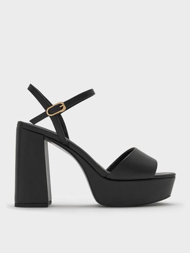 Block-Heel Platform Sandals, Black, hi-res