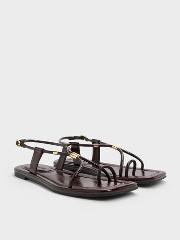 Metallic-Accent Toe-Ring Sandals, Burgundy, hi-res