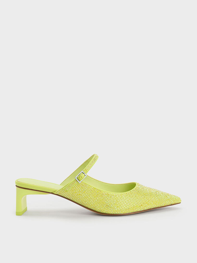 Gem-Embellished Blade Heel Mules, Lime, hi-res