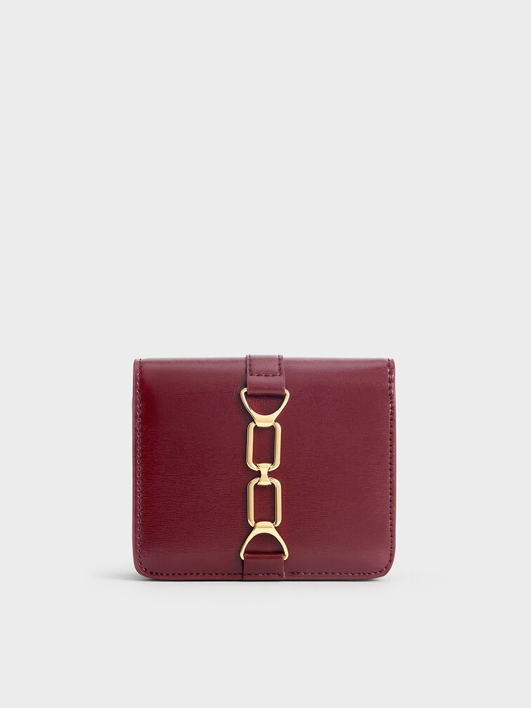 Agatha Chain-Accent Card Holder, Burgundy, hi-res