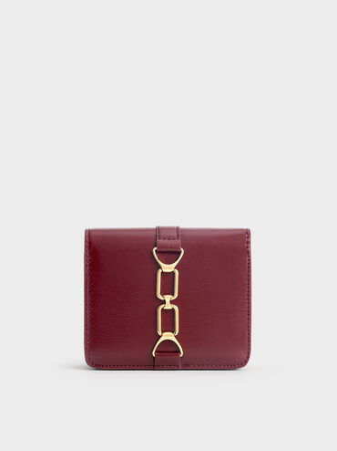 Agatha Chain-Accent Card Holder, Burgundy, hi-res