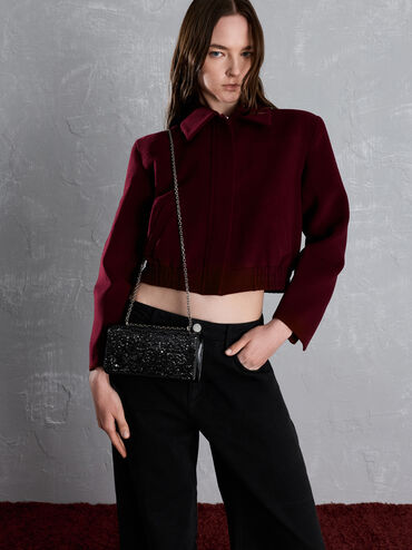 Paffuto Sequinned Wallet On Chain, Noir, hi-res