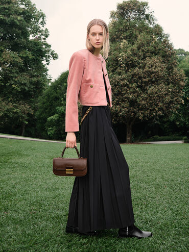 Charlot Elongated Top Handle Bag, Dark Brown, hi-res