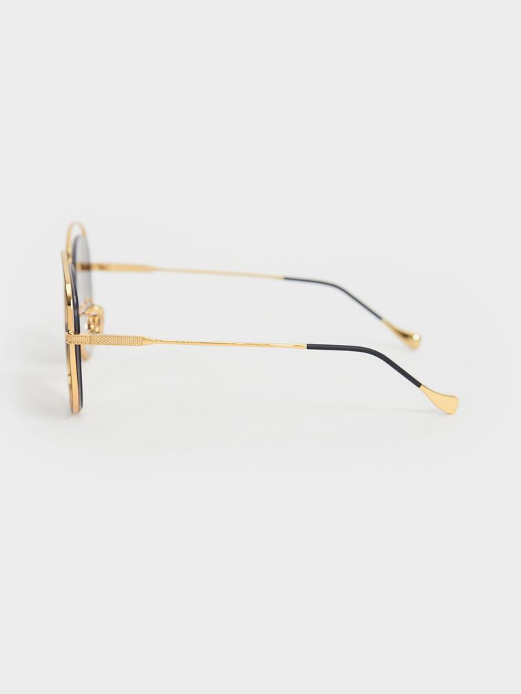 Cut-Out Aviator Sunglasses, Black, hi-res