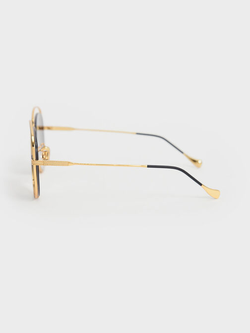 Cut-Out Aviator Sunglasses, Black, hi-res