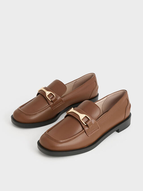 Metallic-Accent Loafers, Cognac, hi-res