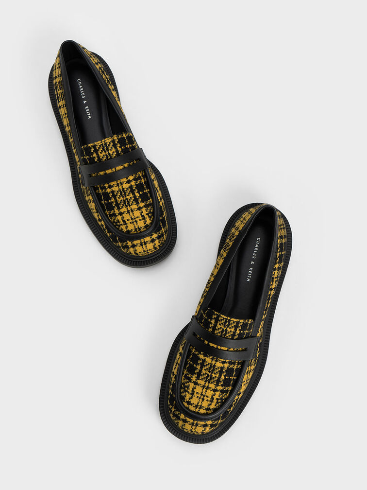Checkered Penny Loafers, Yellow, hi-res