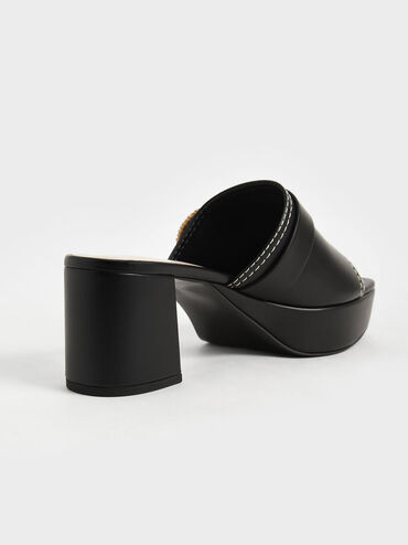 Woven Buckle Platform Mules, Black, hi-res