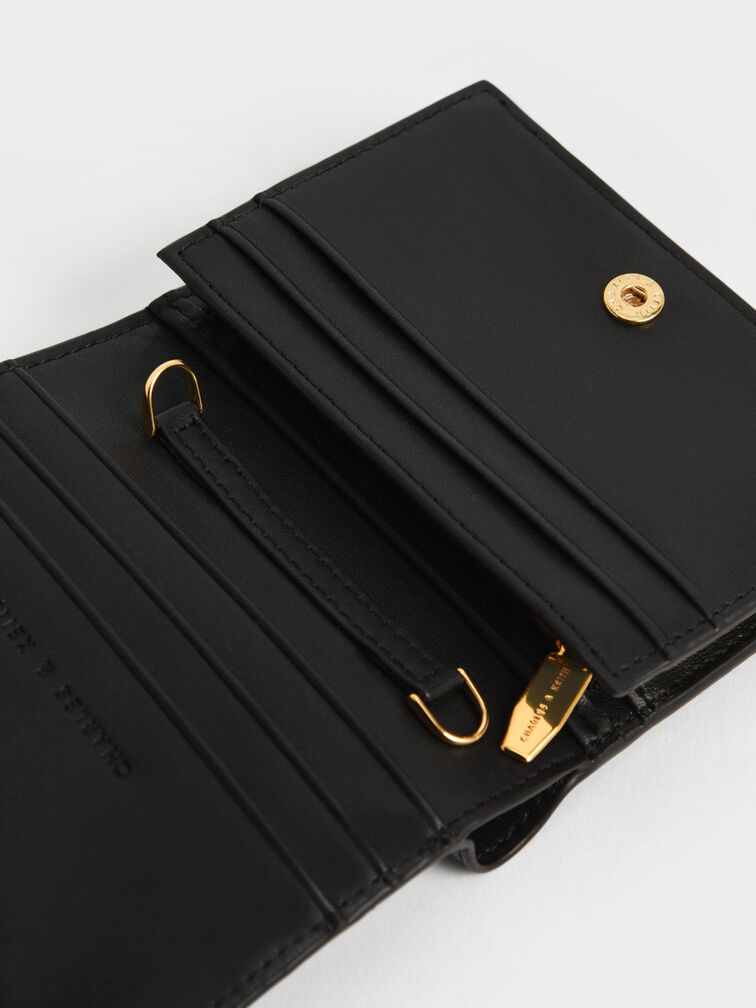 Cassia Snap Button Mini Short Wallet, Black, hi-res