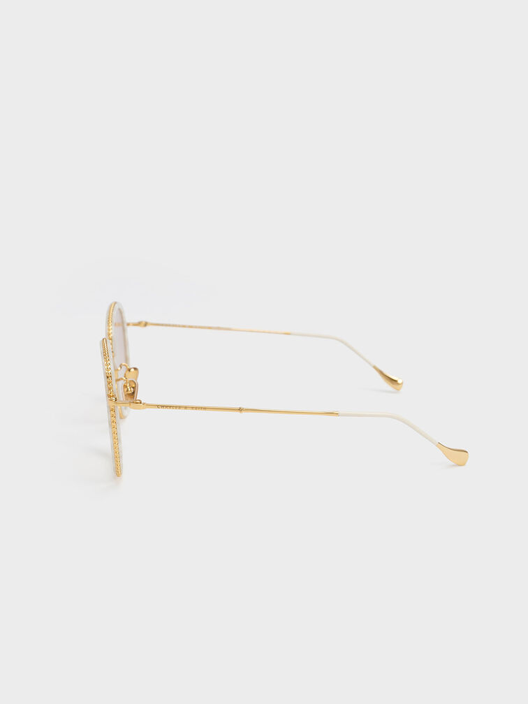 Twisted Metallic Butterfly Sunglasses, Cream, hi-res
