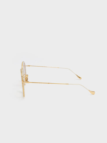 Twisted Metallic Butterfly Sunglasses, Cream, hi-res