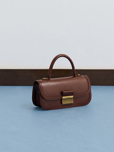Charlot Elongated Top Handle Bag, Dark Brown, hi-res
