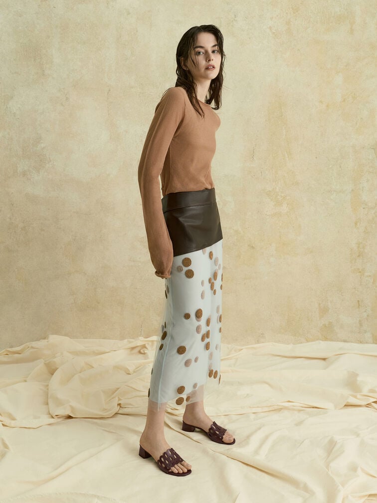 Cut-Out Block-Heel Mules, Maroon, hi-res