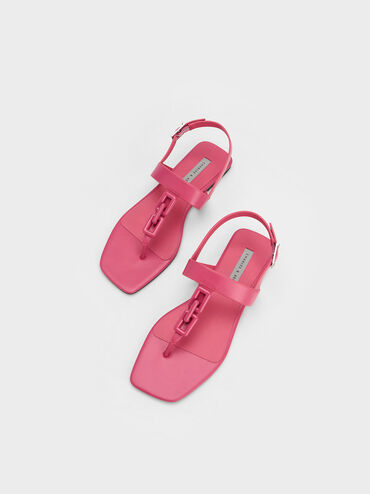 Chain-Link T-Bar Sandals, Berry, hi-res