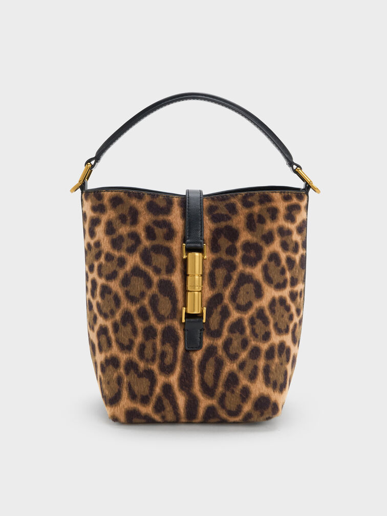 Cesia Leopard-Print Metallic-Accent Bucket Bag, Multi, hi-res
