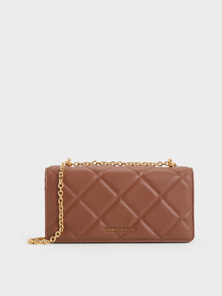 Paffuto Chain Handle Quilted Long Wallet, Chocolate, hi-res