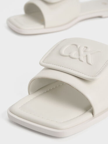 Leather Slide Sandals, White, hi-res