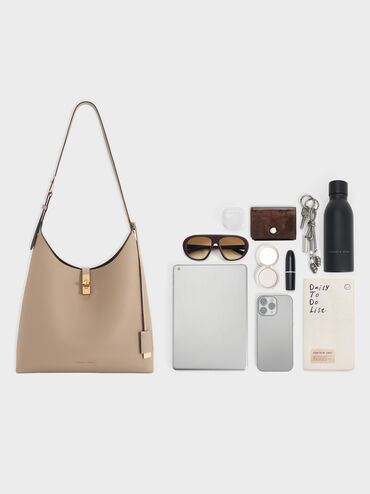 Chance Turn-Lock Hobo Bag, Taupe, hi-res