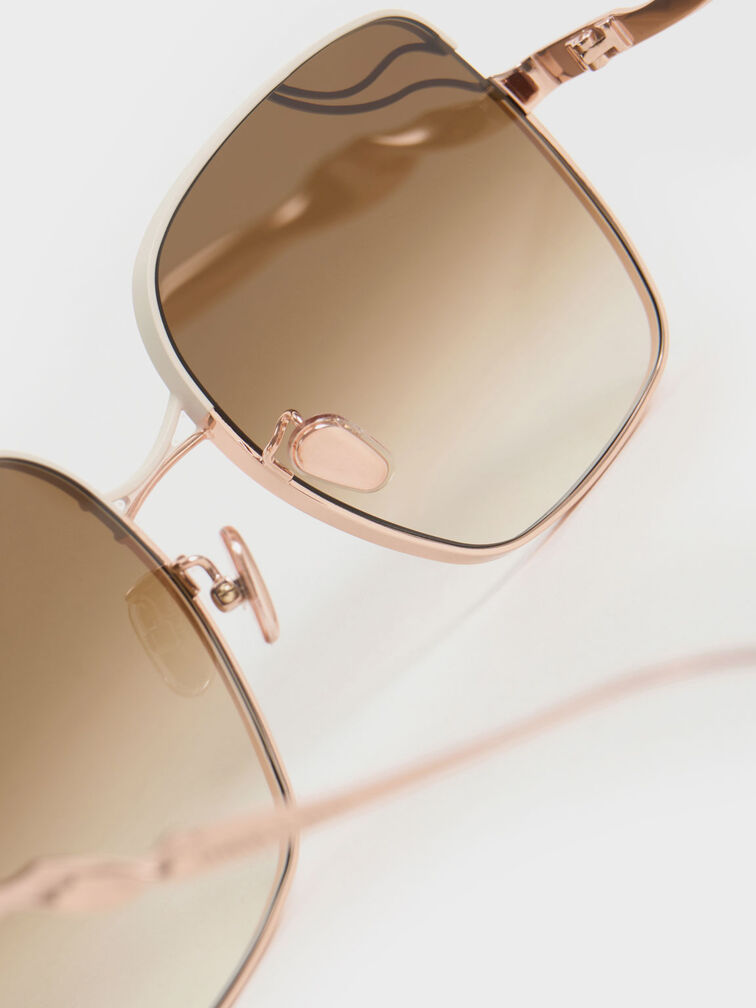 Wavy Wire-Frame Square Sunglasses, Cream, hi-res