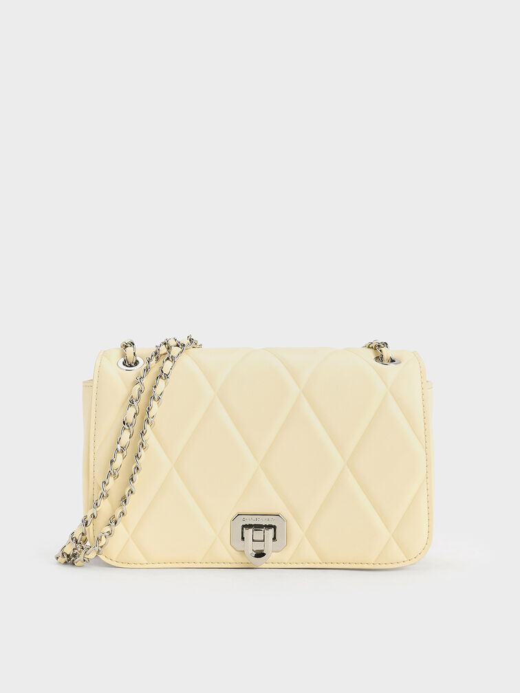 Arwen Diamond-Quilt Shoulder Bag, Butter Yellow, hi-res