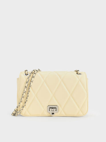 Arwen Diamond-Quilt Shoulder Bag, Butter Yellow, hi-res