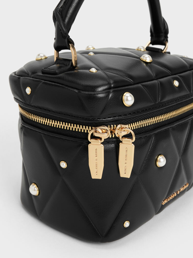 Arwen Quilted Pearl-Embellished Top Handle Vanity Bag, Black, hi-res