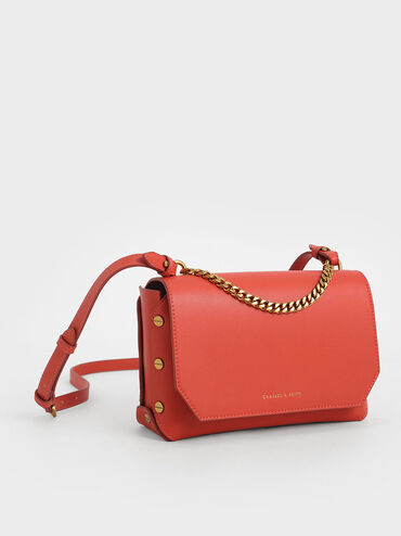 Chain Handle Shoulder Bag, Coral, hi-res