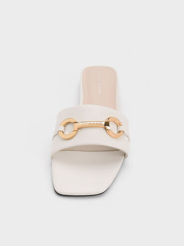 Metallic Bar Slide Sandals, White, hi-res