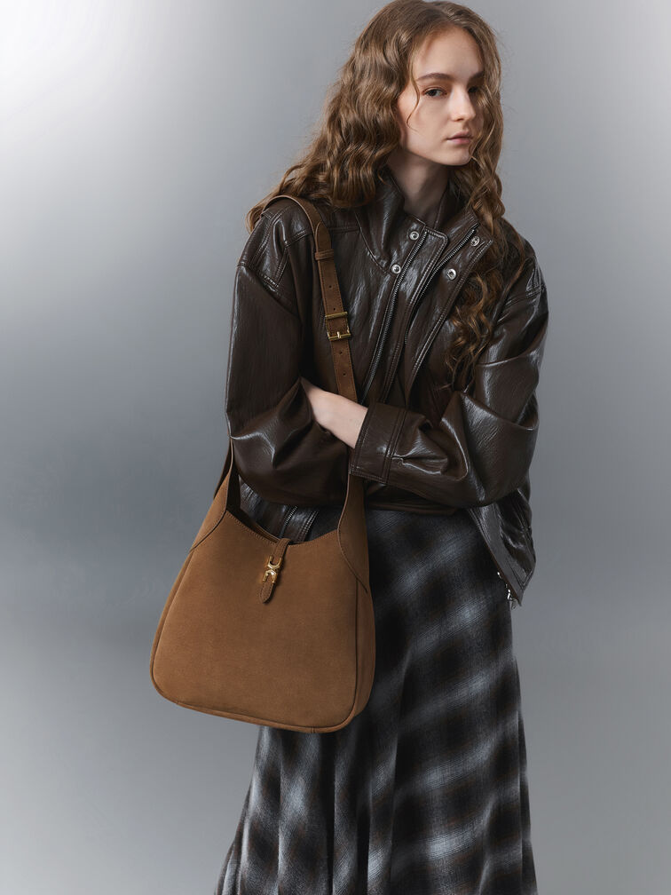 Adalyn Recycled Suede Hobo Bag, Mocha Brown, hi-res