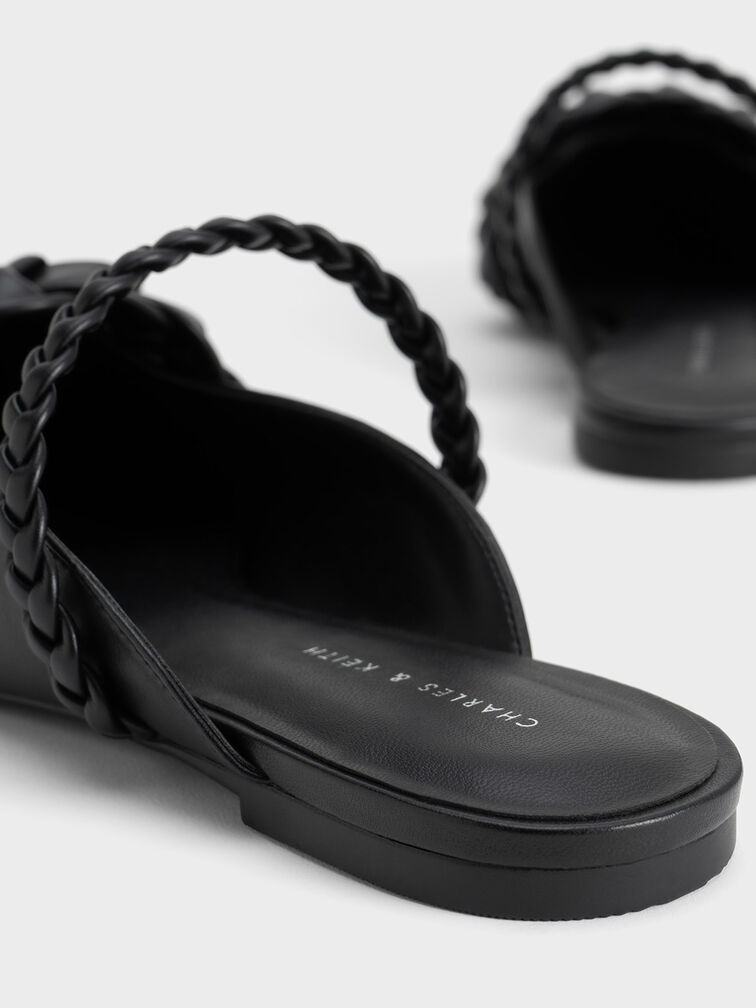 Braided Flat Mules, Black, hi-res