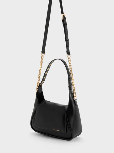 Buzz Front Flap Hobo Bag, Black, hi-res