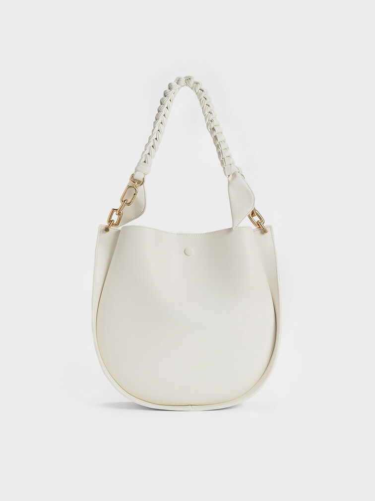 Cleona Braided Handle Shoulder Bag, White, hi-res