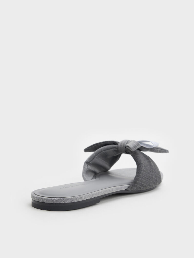 Striped Knot-Bow Slide Sandals, Grey, hi-res