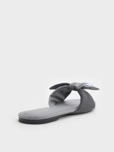 Striped Knot-Bow Slide Sandals, Grey, hi-res