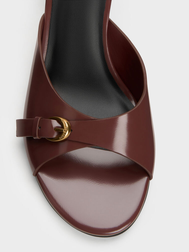 Buckled-Strap Heeled Mules, Mauve, hi-res