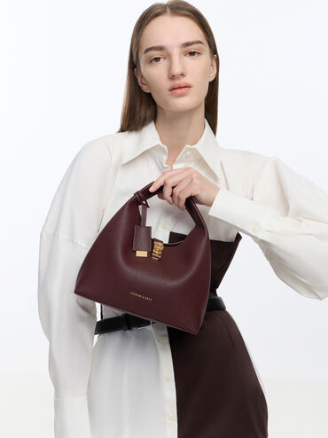 Chance Turn-Lock Bucket Bag, Wineberry Red, hi-res