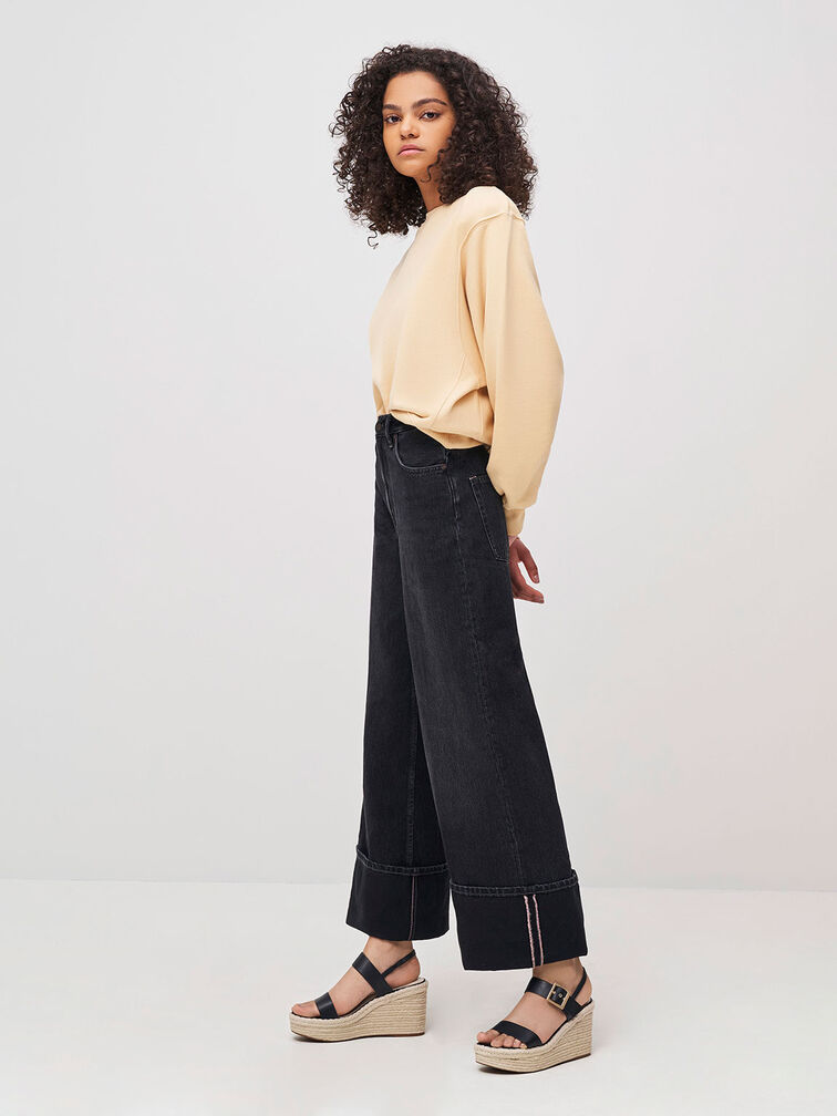 Buckled Espadrille Wedges, Black, hi-res